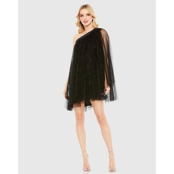 Mac Duggal Size 8 Black One Shoulder Embellished Tulle Mini Cocktail Dress 50689 - Picture 1 of 10